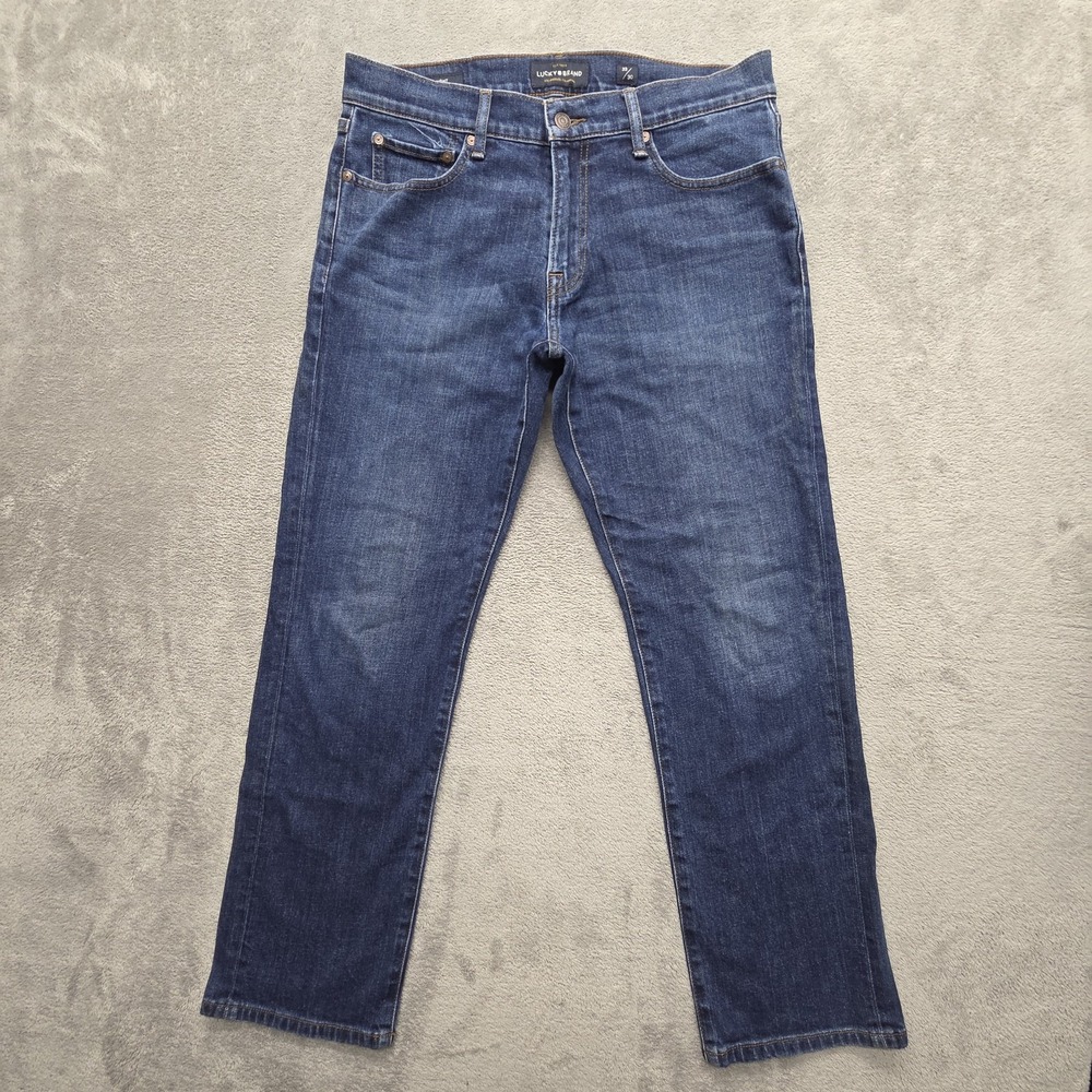 Lucky Brand 221 Straight Jeans Mens Measured 34x29 Blue Straight Stretch Zip Fly